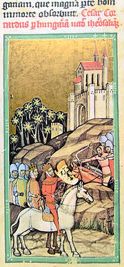 Conrado III y sus ejércitos en Hungría. Imagen de la Crónica Ilustrada húngara.
