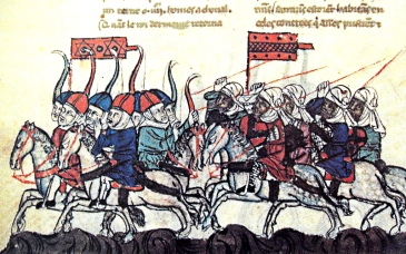 Derrota de los mongoles (representados a la izquierda) en la batalla de Homs de 1281.